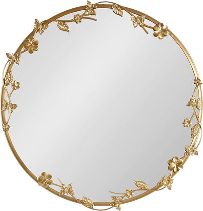 Kate and Laurel Rosella Modern Ornate Round Wall Mirror, 26 Inch Diameter, Gold, Circle Mirror with Floral Detailing for Use as Bathroom Mirror for Over Sink or Cute Dorm Room Decor