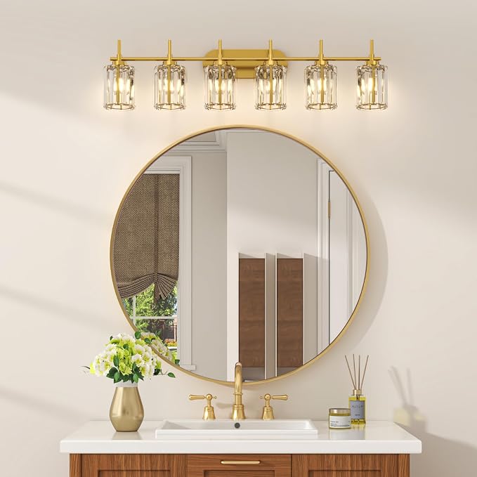 Hasipu Bathroom Vanity Light Fixtures, 8-Light Brushed Gold Vanity Wall Light Bar with Clear Glass Shade, Lighting Fixtures Over Mirror for Bathroom Bedroom Living Room Hallway Cabinet Porch