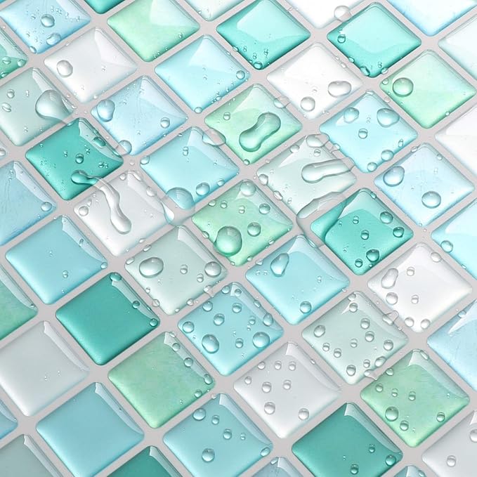 HyFanStr Peel and Stick Backsplash 3D Mosaic Tile Stickers Wall Sticker Home Decor for Kitchen Bathroom 9.26" x 9.26"(Pack of 4)