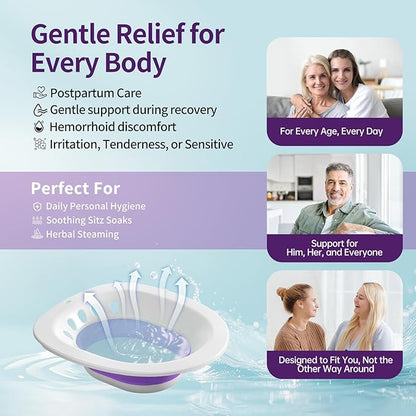 RUGUO Sitz Bath for Toilet Seat - Yoni Steam Seat - Sitz Bath for Hemorrhoids and Postpartum Care - Portable Bidet BPA Free - Foldable Basin for Epsom Salt Soak - Amethyst