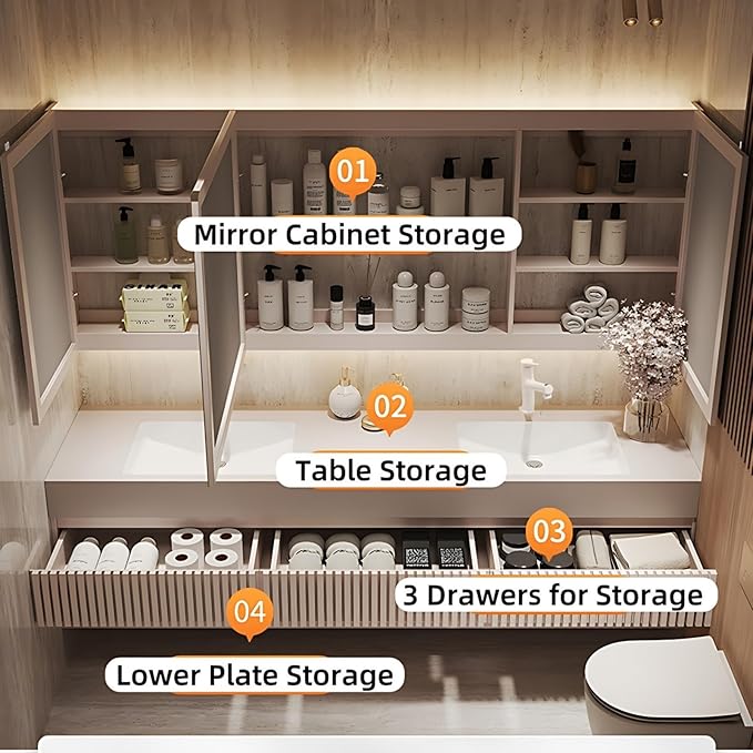 88in Modern Floating Bathroom Vanity with Double Sinks, Intelligent Defogging and Led Light, Wood Bathroom Vanities, Wall-Mounted Storage Cabinet