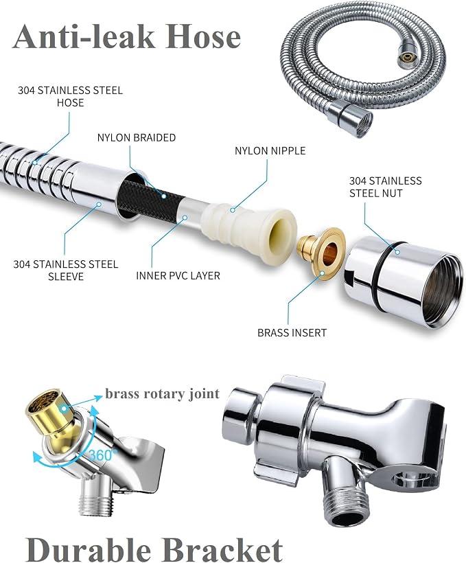 BOWGER Shower Head with Handheld High Pressure Multi-Function 7 modes, Built-in Power Wash to Clear Tub, Tile & Pets, 5” High Flow Hand Held Rain Showerhead with Extra Long Hose and Adjustable Bracket