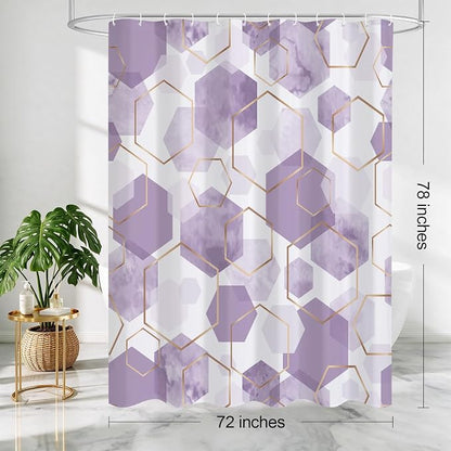 Litabel Long Shower Curtain for Bathroom, Geometric Bathroom Decor 72x78 | Long Modern Minimalist Shower Curtais, Lavender Geometric Art Print Abstract Waterproof Bath Curtain
