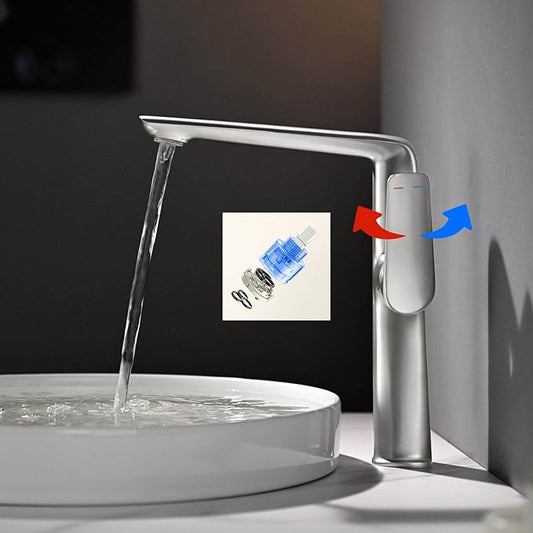 BiaoTeng Bathroom Sink Faucets One Hole Single Lever Handle High 2 Function Hot and Cold Brass Bathroom Sink Faucet Brushed Nickel