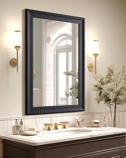 Black Wall Mirror for Bathroom,Rectangle Rustic 24 x 36 inch Vanity Mirrors | Hanging Mirror with Wood Grain Pattern for Living Room,Bedroom,Entryway