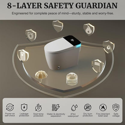 Smart Toilet with Heated Seat & Dual Auto Flush, Foot Sensor, Tankless One-Piece Electric Toilet with Manual Soft-Close Seat & Lid, Night Light, LED Display & 1000g Powerful Flush, 0.8/1.28GPF