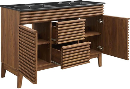 Modway Render 48" Double Bathroom Vanity in Walnut Black