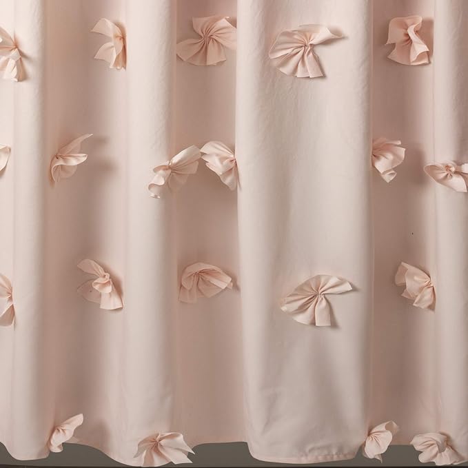 Lush Decor Riley Shower Curtain, 72" W x 72" L, Blush - Bathroom Curtain - Coquette Decor - Bow Shower Curtains - Cottage Core - Fabric Curtains (Pack of 6)