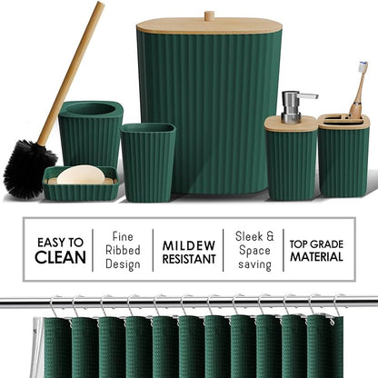 Clara Clark Bathroom Set, Shower Curtain Set and Shower Caddy Hanging | 25 Piece Hunter Green Bathroom Accessories Set with Toothbrush Holder, Soap Dispenser, Soap Dish, Toilet Brush, and Trash Can