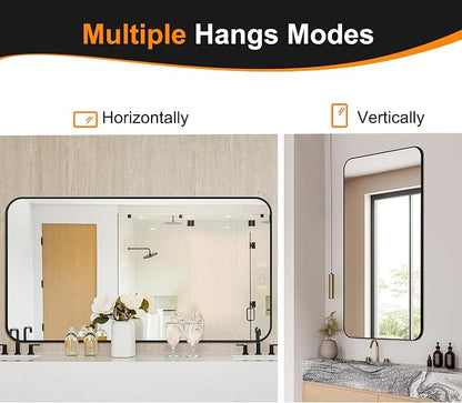 Bathroom Vanity Mirror, Black Framed Mirror for Over Sink, 55x30 | HD glass, distortion-free for makeup and grooming, Sturdy frame, all mounting hardware, hangs horizontal or vertical