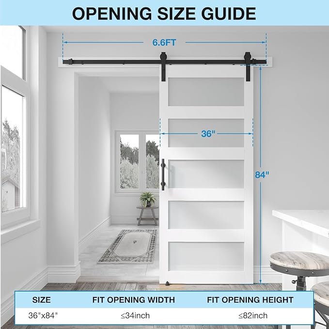 36in x 84in 5-Panel Sliding Glass Barn Door with 4ft Hardware Kit | Easy Assembly with Pre-Drilled Holes, Waterproof, Frosted Glass for Bathroom-Fit Max Opening 34in x 82in