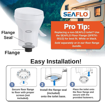 SEAFLO RV Toilet with Sprayer Attachment - White, 18.4” Residential Height, Gravity Flush Foot Pedal Camper Toilet Soft Close Seat Elongated Bowl Motorhome, 4-Year Warranty, SFRTPH-01-02