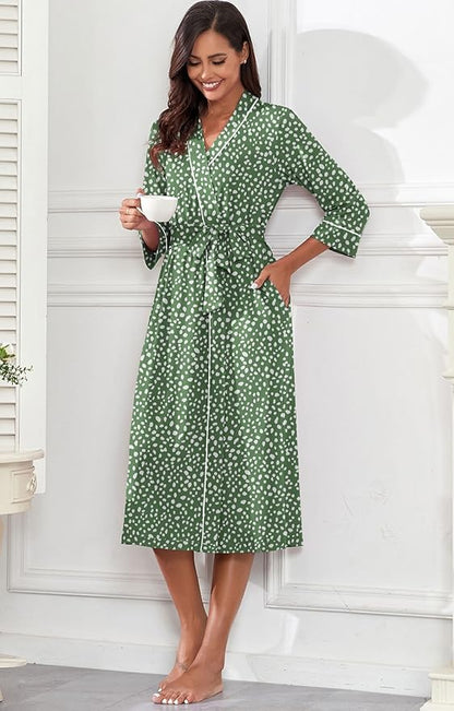 PrinStory Womens Robe Long Knit Bathrobe Lightweight Soft Robes Ladies Bath Robe