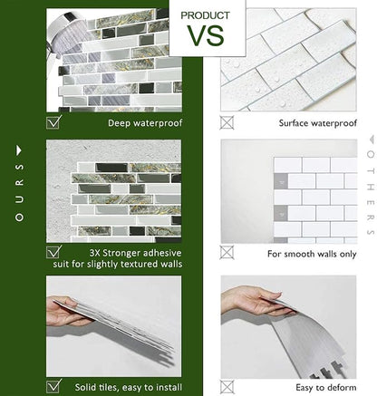 STICKGOO Thicker Design Peel and Stick Tile Backsplash, 12”×12”Stick on Backsplash for Kitchen, Self Adhesive Tile for Kitchen Backsplash and Bathroom(10 Sheets, Mixed Green)