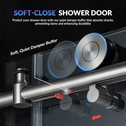 Woodbridge Frameless Single Sliding Shower Doors in Brushed Nickel Finish, 45.5-48" Width x 76" Height with 3/8"(10mm) Clear Tempered Glass, Soft Close System and Explosion-Proof Film, BSDC4876-B