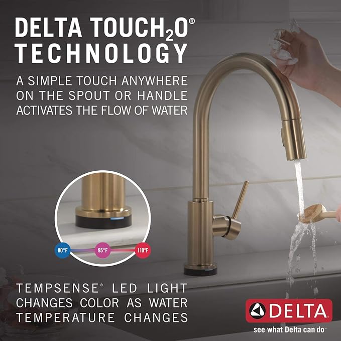 Delta Faucet Trinsic Gold Kitchen Faucet Touch, Touch Kitchen Faucets with Pull Down Sprayer, Kitchen Sink Faucet, Faucet for Kitchen Sink, Touch2O Technology, Champagne Bronze 9159T-CZ-DST