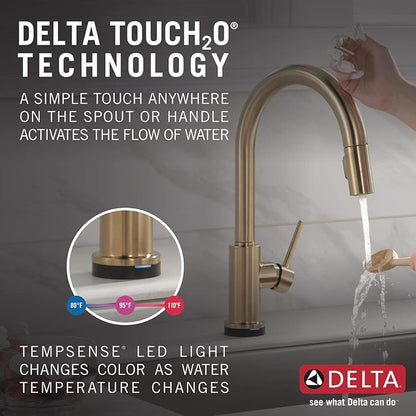 Delta Faucet Trinsic Gold Kitchen Faucet Touch, Touch Kitchen Faucets with Pull Down Sprayer, Kitchen Sink Faucet, Faucet for Kitchen Sink, Touch2O Technology, Champagne Bronze 9159T-CZ-DST