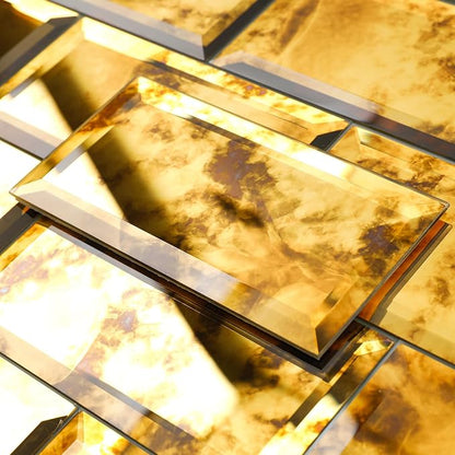 Peel and Stick Beveled Gold Antique Mirror Tile 3x6 Inch 40 Packs | Subway Mirror Glass Backsplash for Kitchen Bathroom Wall