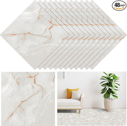 Spiareal 48 Pieces Peel and Stick Floor Tiles Vinyl Flooring 12 x 12 Inch Stick on Floor Tile Self Adhesive Waterproof DIY for Bathroom Kitchen Bedroom Living Room(Stylish)