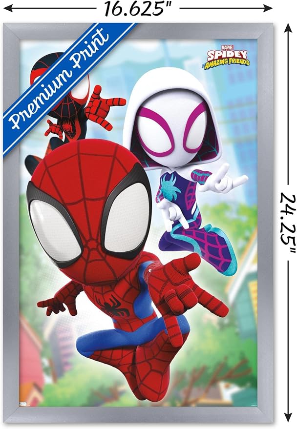 Trends International Marvel Spidey and His Amazing Friends - Webs Wall Poster, 14.72" x 22.37", Silver Framed Version