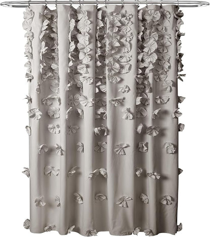 Lush Decor Riley Shower Curtain, 72" W x 72" L, Light Gray - Bathroom Curtain - Coquette Decor - Bow Shower Curtains - Cottage Core - Fabric Shower Curtains