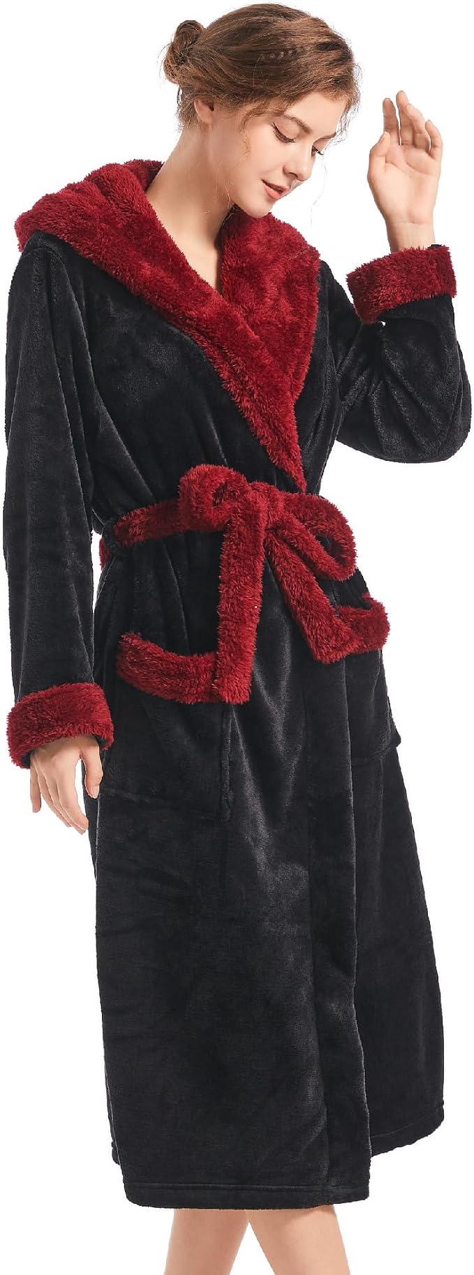 Inner Wish Women Hooded Plush Robe, Fleece Highly Absorbent Cozy Warm Bathrobe