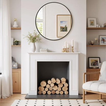 Round Wall Mirror 24 Inch Black Vanity Mirror with Metal Frame | Modern Circle Wall Mounted Decorative Mirrors for Bathroom, Entryway, Bedroom, Living Room