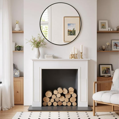 Round Wall Mirror 20 Inch Black Vanity Mirror with Metal Frame | Modern Circle Wall Mounted Decorative Mirrors for Bathroom, Entryway, Bedroom, Living Room