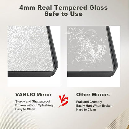 48x36 Inch Black Framed Bathroom Mirror for Wall, Matte Black Metal Wall Mirror, Black Rectangle Vanity Mirror, Tempered Glass, Anti-Rust, Hangs Vertically or Horizontally