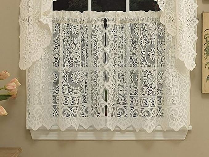 Sweet Home Collection Old World Style Kitchen Curtain 36" Tier Hopewell Cream