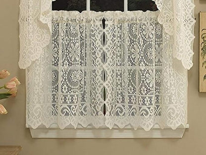 Sweet Home Collection Old World Style Kitchen Curtain 36" Tier Hopewell Cream