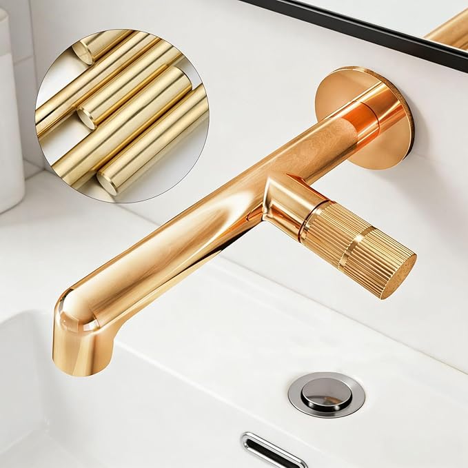 BiaoTeng Concealed Faucet for Bathroom Sink Wall Mount Hot and Cold Brass Faucets for Bathroom Sinks Single Hole Rose Gold