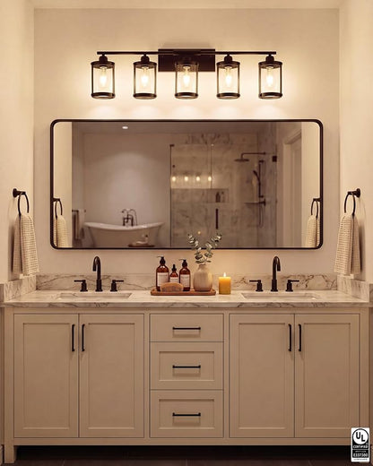 5-Light Oil Rubbed Bronze Bathroom Light Fixtures Over Mirror with Clear Glass and Metal Cage Shade, 38" UL-Listed Modern Farmhouse Wall Sconce for Bath, Hardwire E26, OS-3014ORB-5W