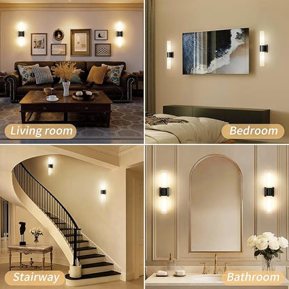 Modern 21" Bathroom Vanity Wall Sconce, Frosted Glass, Black | Indoor Lighting Fixture, For Living Room, Stairs & Bedroom, Mounting Hardware Included, Easy To Install, Sturdy Metal Build.