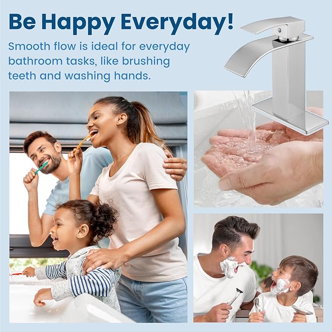Airuida Chrome Polish Waterfall Spout Bathroom Faucet Single Handle Single Hole Bathroom Sink Faucet 1 or 3 Holes Rv Lavatory Vanity Faucet Basin Mixer Tap with Deck Plate and Supply Lines