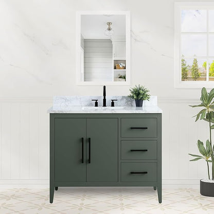 HomeBeyond 42 Inch Bathroom Vanity with Sink & Ceramic Top, Single Vanity Cabinet with Basin, Soft-Closing Doors & Matte Black Hardware, Vintage Green