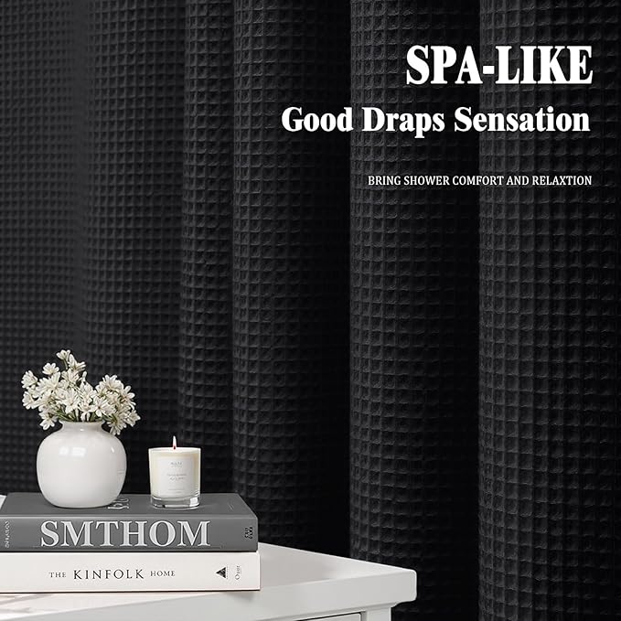 Stall Waffle Shower Curtain - Black Cotton Fabric Texture Heavyweight Shower Curtains for Narrow Bathroom,Washable,36Wx72L