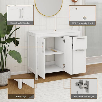 YOURLITE 36" Bathroom Vanity with Sink, White Bathroom Vanity and Sink Combo with Faucet & Pop Up Drain Set,Traditional Vanity with Dark Green Glass Bowl