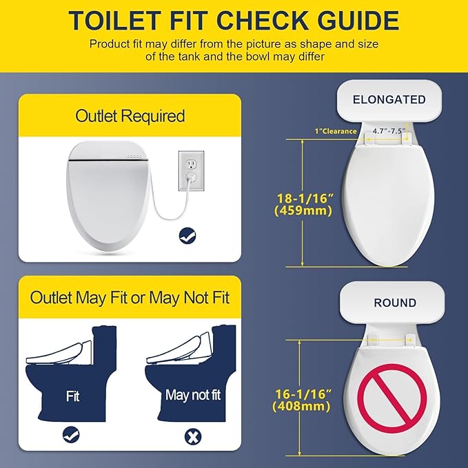 Bidet Toilet Seat 102S-W, Electronic Heated Seat with Unlimited Warm Water for Bathroom, Remote Control, Turbo Wash & Dryer, Night Light, Easy Install-Perfect for Home Bathroom Use
