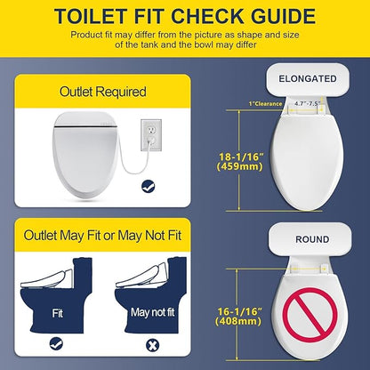 Bidet Toilet Seat 102S-W, Electronic Heated Seat with Unlimited Warm Water for Bathroom, Remote Control, Turbo Wash & Dryer, Night Light, Easy Install-Perfect for Home Bathroom Use