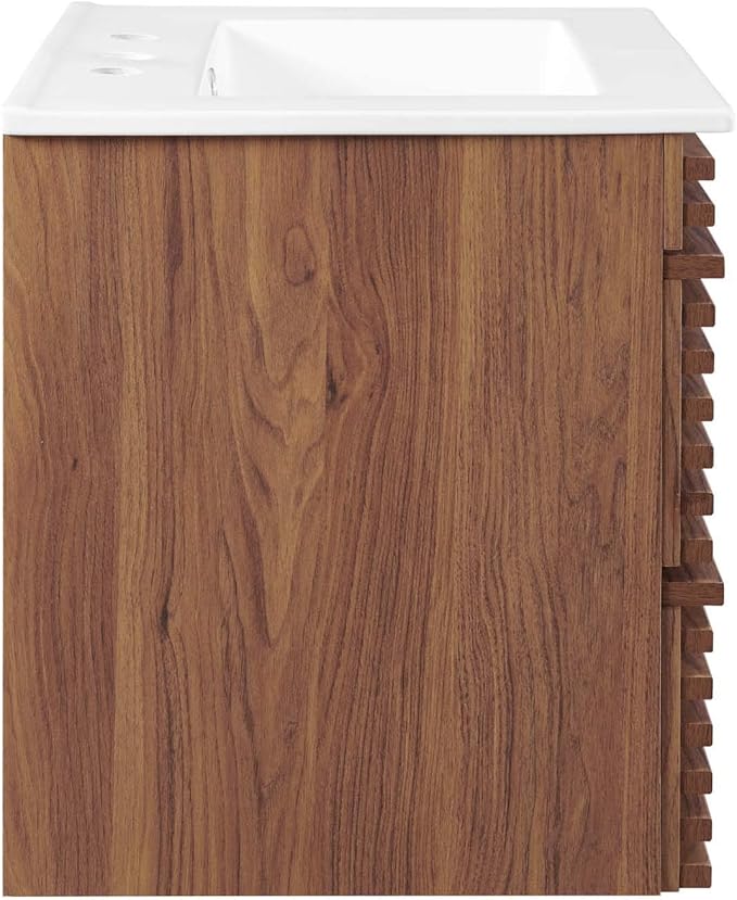 Modway Render 24" Wall-Mount Bathroom Vanity in Walnut White