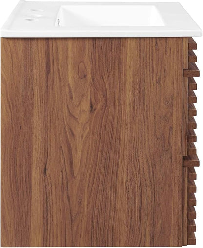 Modway Render 24" Wall-Mount Bathroom Vanity in Walnut White