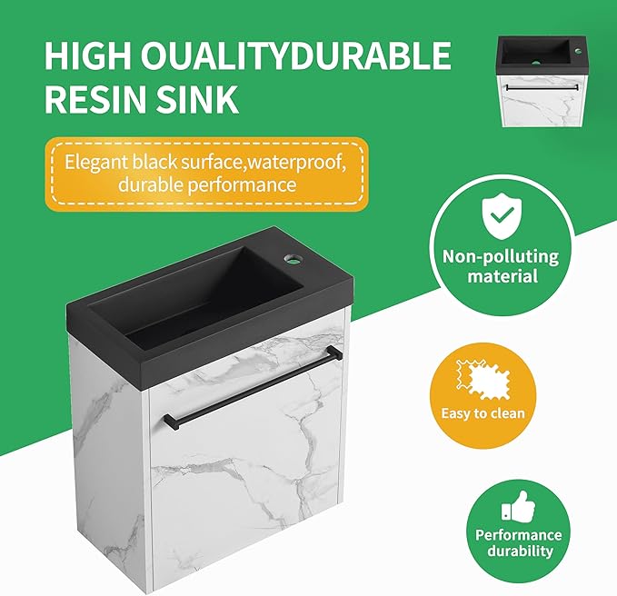 20 Inch Bathroom Vanity with Sink Combo for Small Space, Wall-Mounted Bathroom Vanity with Soft Close Door,Modern Floating Bathroom Vanity with Blacktop Basin &White Storage Cabinet