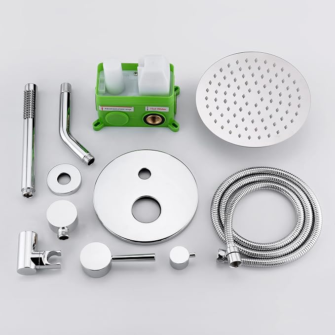 SUMERAIN Bathroom Rain Shower System with 8" Rain Shower Head | Wall Mounted, Brass Hand Shower, Rough in Valve Included, Concealed Box Design, Easy to Maintain and Install