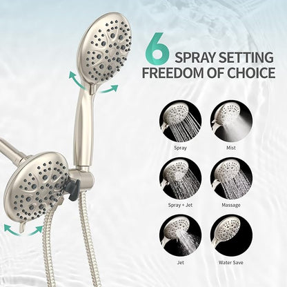 SR SUN RISE Shower System with Handheld Shower and Rain Shower Combo Set High Pressure 5-spray Dual 2 in 1 Shower Faucet Patented 3-way Diverter Brushed Nickel (Valve Include）