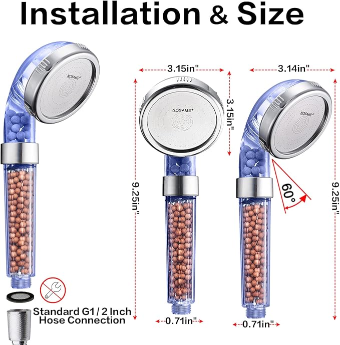 NOSAME Shower Head, Filter Filtration High Pressure Water Saving 3 Mode Function Spray Handheld Showerheads for Dry Skin & Hair | Handheld Showerheads, Filter Filtration High Pressure Water Saving 3 Mode Function Spray Shower Head for Dry Skin & Hair