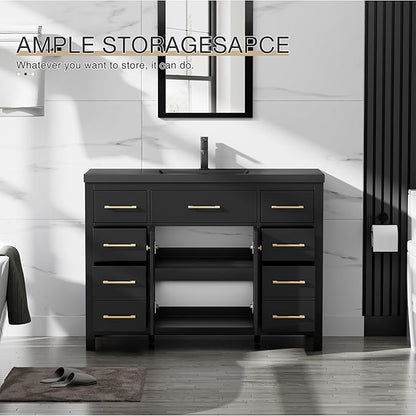 LUCKWIND 48" Modern Bathroom Vanity and Black Sink, Painted Bathroom Storage Cabinet with Single Resin Sink, Two Doors and Four Drawers, Include Faucet Without Mirror, Black