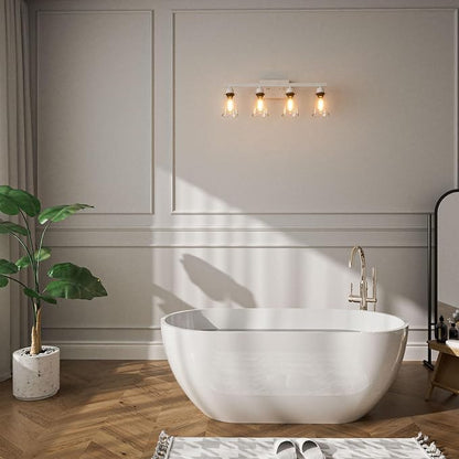 Lightdot 4 Light Bathroom Vanity Light, 26.5" White Bathroom Light Fixtures with Clear Glass Waterproof Shades, Rust-Proof Modern Vanity Lights Over Mirror for Kitchen Hallway Cabinet Porch
