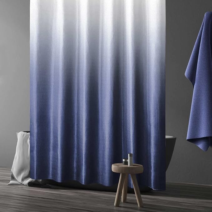 Navy Blue Ombre Fabric Shower Curtain for Bath Decor, 72 x 72 | Navy Blue Gradient Fabric Shower Curtain, Cloth-Textured Bathroom Curtains Shower Set, Water Repellent and Machine Washable