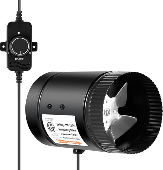 Simple Deluxe Inline Booster Duct Fan with Speed Controller, 4 ” 106 CFM Low-Noise Ventilation Exhaust Fan for Kitchen, Basements, Bathrooms, Attics and Grow Tents, Black